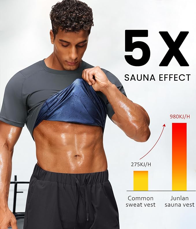 Junlan Sauna Shirt for Men -Waist Trainer Vest Gym Top for Running & Training