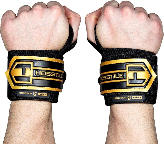 HOSSTILE Heavy Duty Wrist Support Wraps (Pair) – 18" Firm Joint Support, Durable Elastic, Extra-Strong Thumb Loop, Adjustable Hook and Loop Fastener, Powerlifting, Bodybuilding, Crossfit