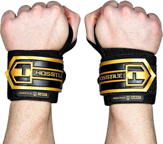 HOSSTILE Heavy Duty Wrist Support Wraps (Pair) – 18" Firm Joint Support, Durable Elastic, Extra-Strong Thumb Loop, Adjustable Hook and Loop Fastener, Powerlifting, Bodybuilding, Crossfit