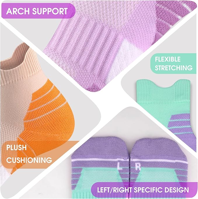 Gonii Women's Compression Ankle Socks with Cushion & Arch Support| Lightweight & Moisture-Wicking for Running 3 Pairs
