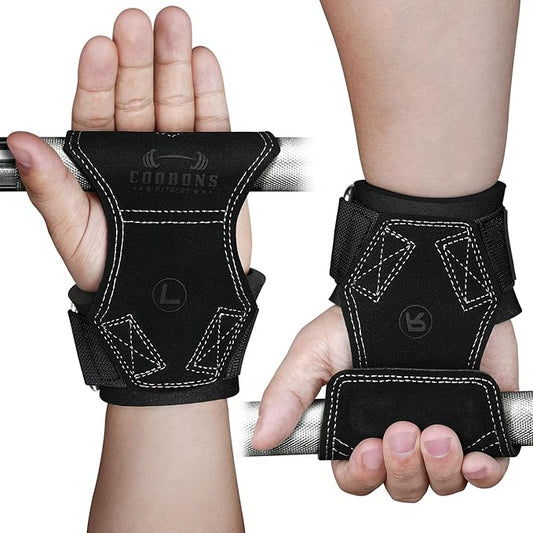 Lifting Wrist Straps for Weightlifting, Double Layer Leather for Weight Lifting Wrist Wraps, Deadlifts, Heavy Powerlifting and Adjustable Wrist Hooks for Strength Training, Gym Workouts Men/Women