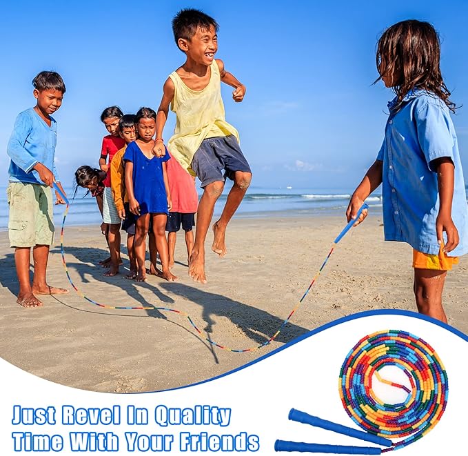 Coolrunner 16 FT Long Jump Rope(2 PACK), Double Dutch Jump Ropes, Soft Beaded Skipping for Kids Adults, Plastic Segmented Long Enough for 4-5 Jumpers