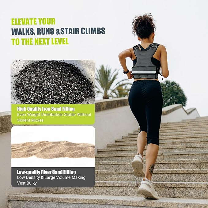 Weighted Vest Adjustable Weights for Women, 6-12 Lbs Weight Vest for Walking with Plus Size Pocket, Ruck Vest with 6 Ironsand Weights & Reflective Strip for Running, Workouts & Strength Training