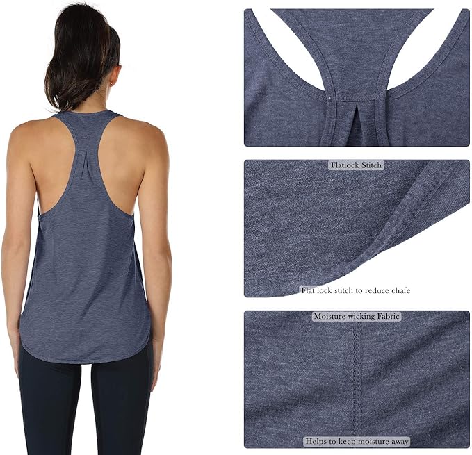 icyzone Women's Racerback Workout Athletic Running Tank Tops Loose Fit (Pack of 2)