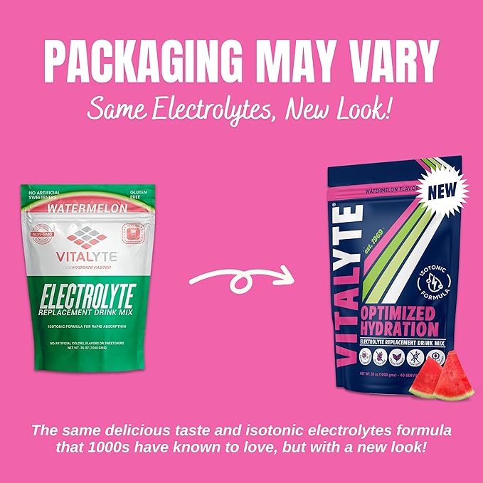 Vitalyte Electrolyte Powder Drink Mix, Isotonic Electrolyte Hydration Mix, Gluten Free Post Workout Powder Mix, Pack of 2, 35 oz. Each, Watermelon Flavor