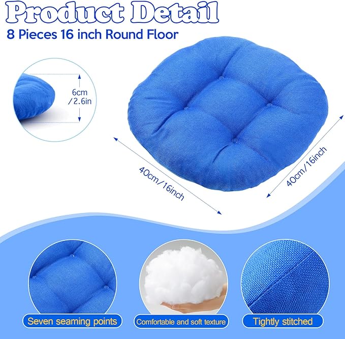 Fumete 8 Pcs 16 Inch Round Floor Cushions for Kids and Toddlers, Flexible Seating Classroom Furniture Floor Pillow for Home, Daycare, Preschool, Yoga and Meditation (Light Blue)