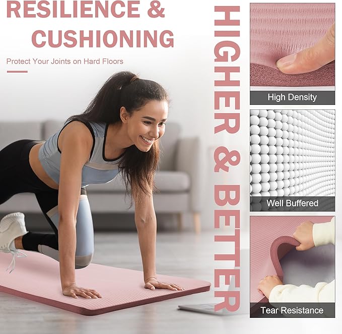 BalanceFrom GoCloud 71" x 24" All-Purpose 1-Inch Extra Thick Double-Sided Non-Slip High Density Anti-Tear Exercise Yoga Mat with Carrying Strap, Gray