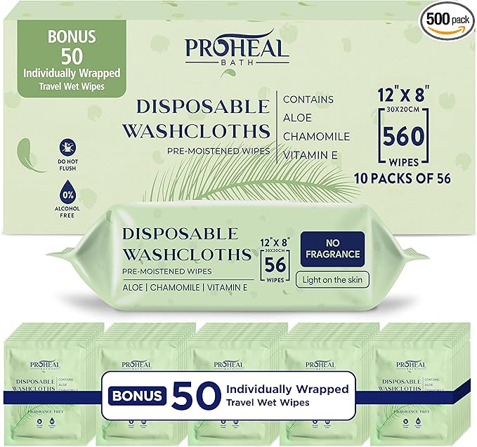 X Large Wet Wipes for Adults - Case of 10 Packs of 56 [560 Count] Disposable Incontinence Wipes, 12" x 8" Body Wipes for Elderly – BONUS 50 Individually Wrapped Shower Wipes
