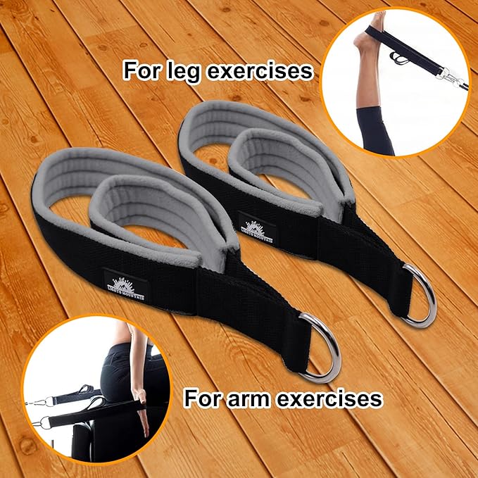 1 Pair Enhanced Pilates Double Loop Straps for Reformer, Thickened D-Ring Handle Straps, Yoga Exercise Accessories in 2 Lengths and Multicolor for Home Gym Workout