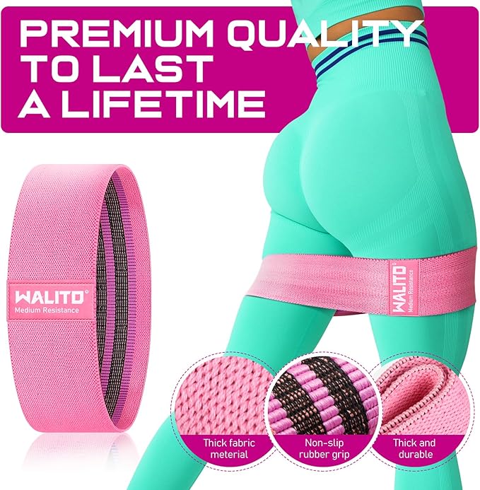 WALITO Resistance Bands for Working Out, Fabric Exercise Bands for Legs and Butt, Workout Bands for Women and Men, Booty Band for Yoga Starter Set, Pilates, Rehab, Fitness and Home Workout