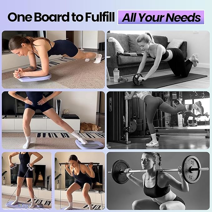 Foldable 5-in-1 Portable Pilates Board - at-Home Pilates Kit with Resistance Bands - Portable Pilates Reformer Sliding Fitness Platform for Abs, Core, Thighs & Full-Body Training (330 lb Capacity)
