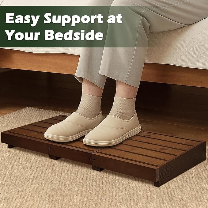 Outdoor Steps 3.5'' Height, Wooden Step Platform 35” Length, Step Stool with Non Slip Pads, Step Stools for Bed, Wooden Platform for Bathroom, Kitchen, Bed, Dark Brown