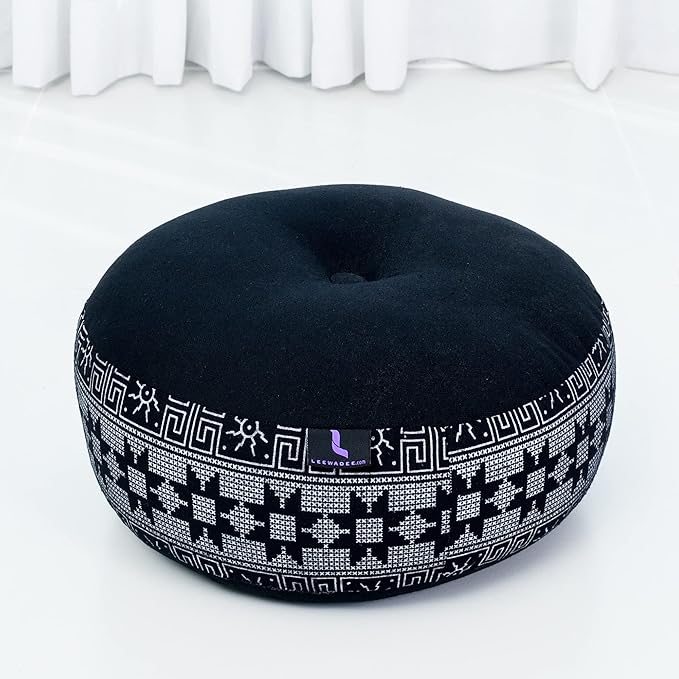 Leewadee Meditation Cushion Set – 1 Small Zafu Yoga Pillow and 1 Small Roll-Up Zabuton Mat Filled with Kapok