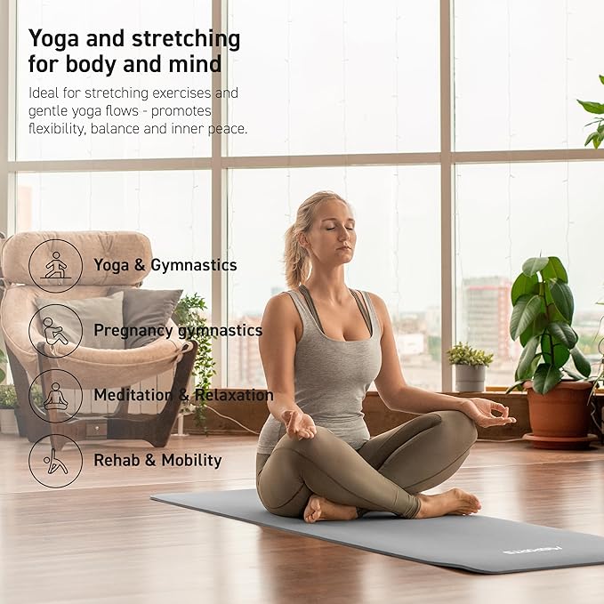 Yoga Mat Premium Non Slip Thick – Extra Comfortable Exercise Mat for Home Workouts, Pilates, Stretching & Gym – Cushioned NBR Foam, Gym Mat with Strap, for Women & Men