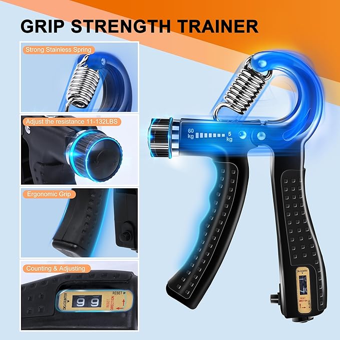 10PCS Grip Strength Trainer Kits, Hand Gripper Strengthener, Forearm Strengthener, Forearm Exerciser, Finger Grip Strengthener, Wrist Strengthener, Stress Relief Ball, Grip Ring, for Muscle Building, Hand Exercisers for Therapy
