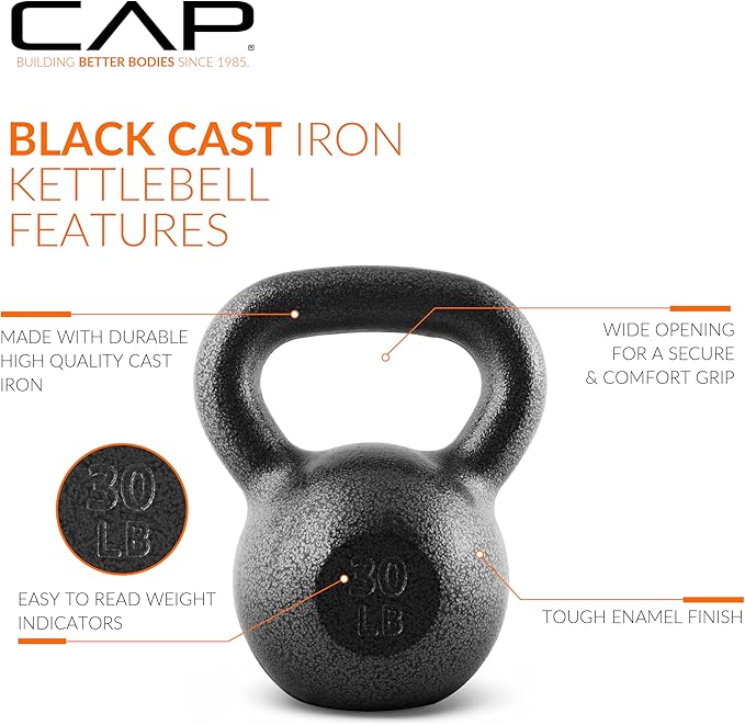 CAP Barbell Black Cast Iron Kettlebell Single or Set | 10-80 Lbs