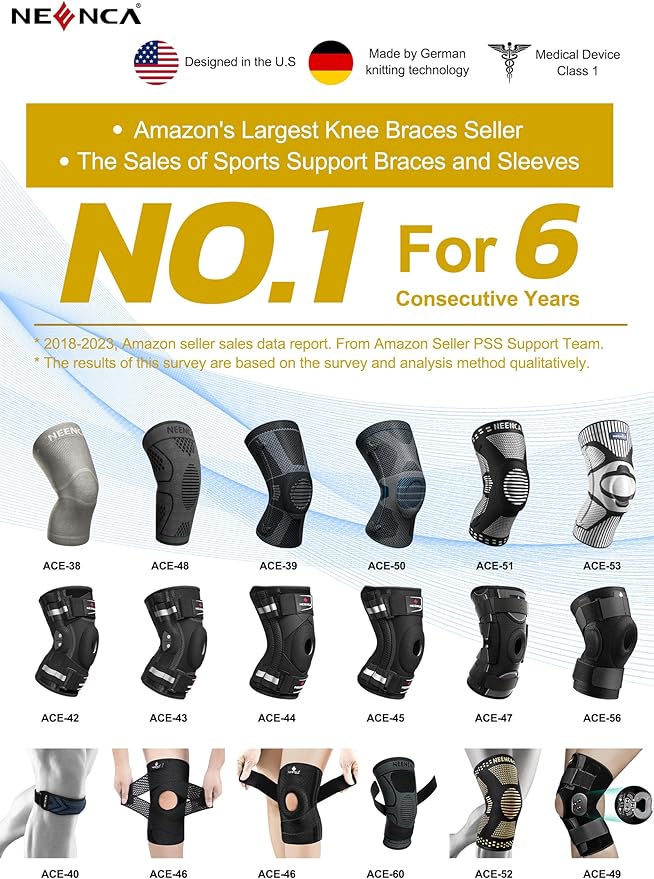 NEENCA Professional Knee Brace for Women/Men, Knee Support with Patella Pad & Side Stabilizers, Compression Knee Sleeve for Knee Joint Pain, Meniscus Tear, ACL, PCL, Runner, Workout - FSA/HSA Approved