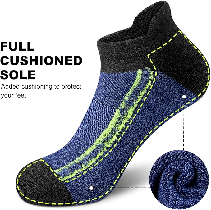 Gonii Men's Running Athletic Ankle Socks - Thick Cushioned Low Cut Socks (5 Pairs)