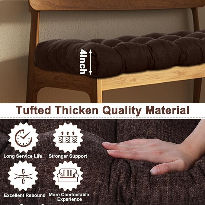 2 Pack Outdoor Bench Cushion Patio Waterproof Porch Swing Cushions Tufted Memory Foam Bench Seat Pads Thicken Non Slip for Outside Indoor Garden Furniture Wicker Loveseat Settee(Brown,42x16 Inch)