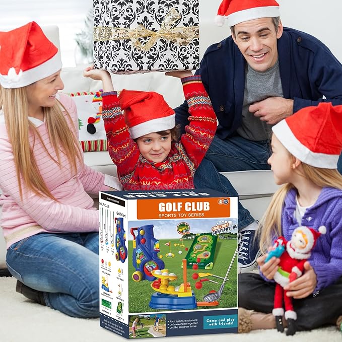 Toddler Golf Clubs Set for Ages 3 4 5 6 7 Years Old, 2 in 1 Kids Golf Clubs Toy with Golf Cart, Ball Launcher, 20 Balls, Golf Board, Putting Mat - Indoor Outdoor Mini Golf Set Sport Toys