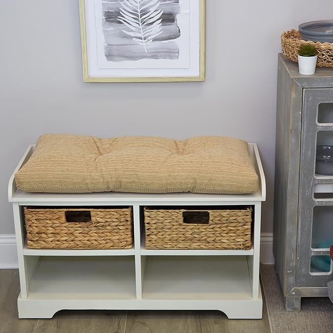 Klear Vu The Gripper Omega Non-Slip Tufted Bench Cushion for Indoor Furniture, Entryway Storage, Bay Window, Corner Nook or Piano Seat, 30 Inches, 07 Natural