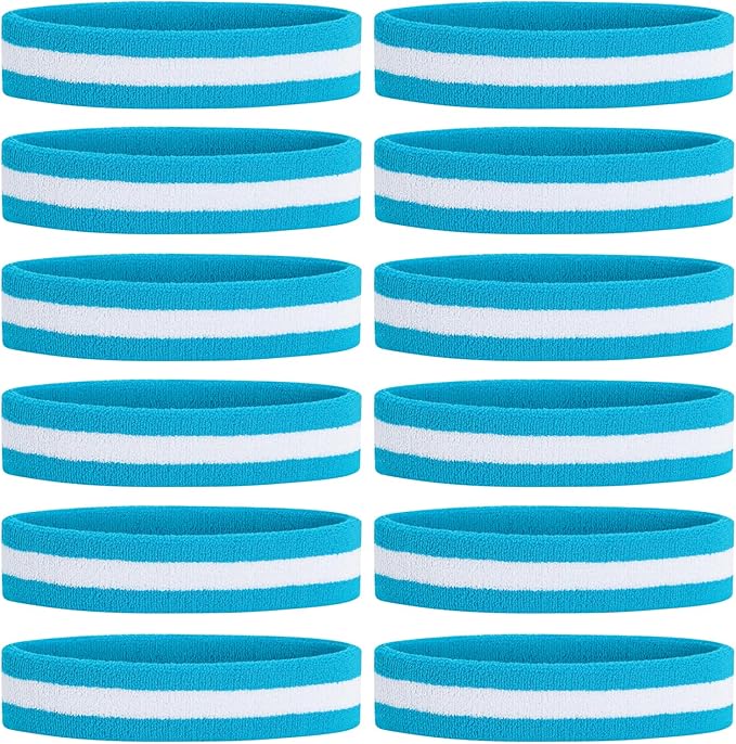 ONUPGO Sweatband Headbands for Men & Women -12PCS Sports Headbands Moisture Wicking Athletic Cotton Terry Cloth Headband for Tennis,Basketball,Football,Gym,Working Out