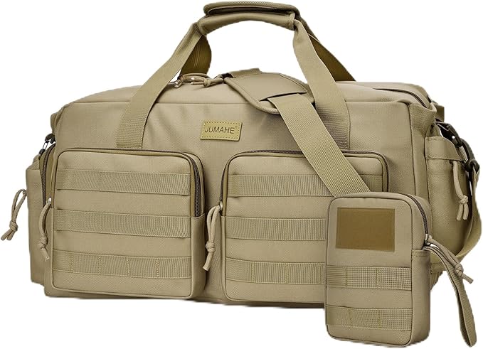 Duffle Bag for Men Women, Gym Bags & Tactical Duffle Bag with Shoe Compartment, Weekender Overnight Bag for Travel Workout, Khaki