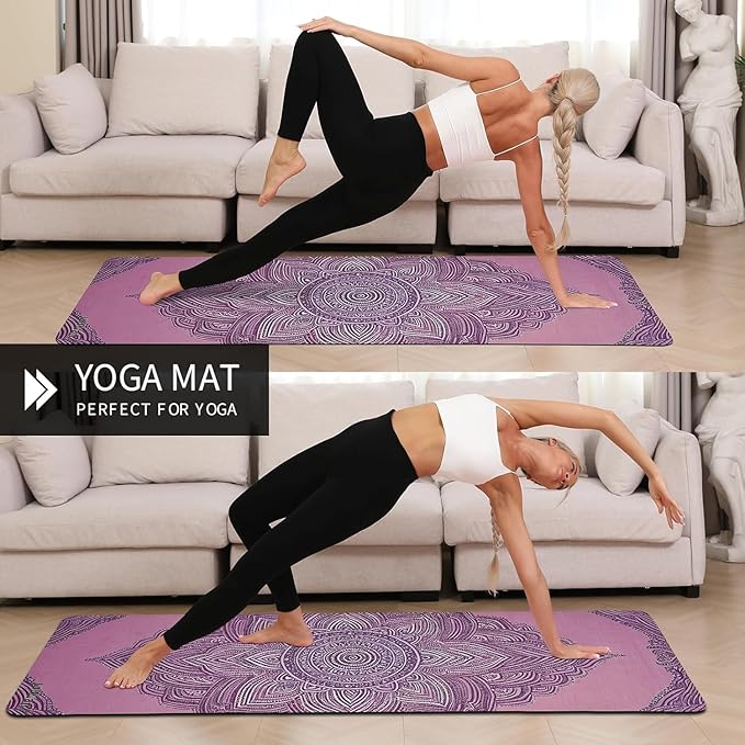 Yoga Mat Non-Slip Extra Thick 72"x32/24" Extra Wide Fitness Exercise Mat TPE Material High Elastic Hot Yoga Mat for Women Yoga Pilates Home Floor Workout (Cow Coffee)