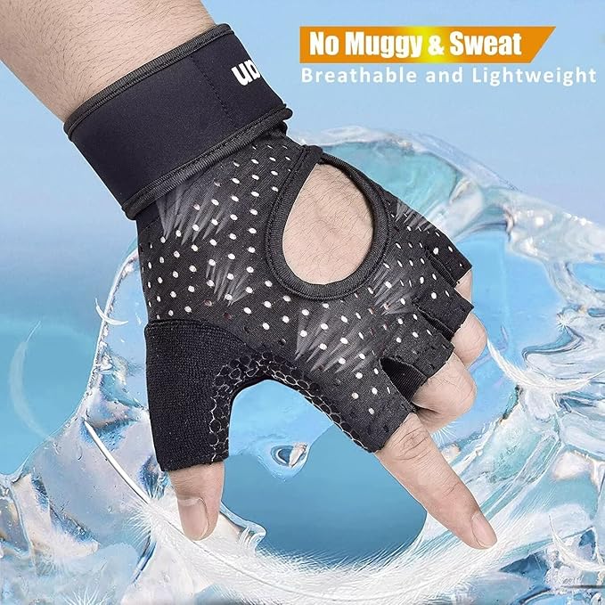 ihuan Breathable Weight Lifting Workout Gym Gloves: Fingerless Exercise Wrist Support | Enhance Palm Protection | Extra Grip for Fitness |Training | Rowing | Pull-ups