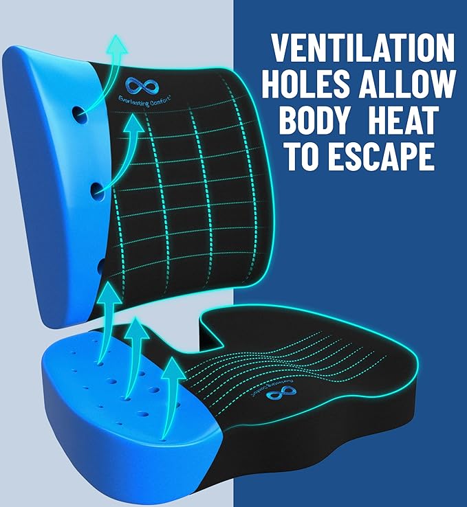 Everlasting Comfort Doctor Recommended Memory Foam Seat Cushion for Office Chairs & Car Seat - Ergonomic Office Desk Accessories for Tailbone Pain Relief, Sciatica & Back Support