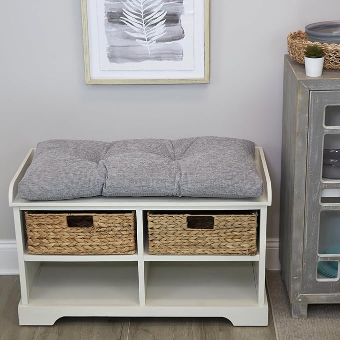 Klear Vu The Gripper Omega Non-Slip Tufted Bench Cushion for Indoor Furniture, Entryway Storage, Bay Window, Corner Nook or Piano Seat, 30 Inches, 18 Gray