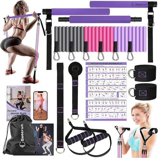Portable Pilates Bar Kit with Resistance Bands for Men and Women - 3 Set Exercise Resistance Bands - Multifunctional Home Gym - Supports Full-Body Workouts – with Fitness Poster and Video
