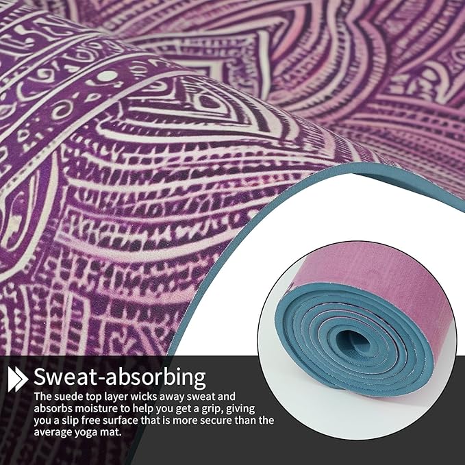 Yoga Mat Non-Slip Extra Thick 72"x32/24" Extra Wide Fitness Exercise Mat TPE Material High Elastic Hot Yoga Mat for Women Yoga Pilates Home Floor Workout (Cow Coffee)