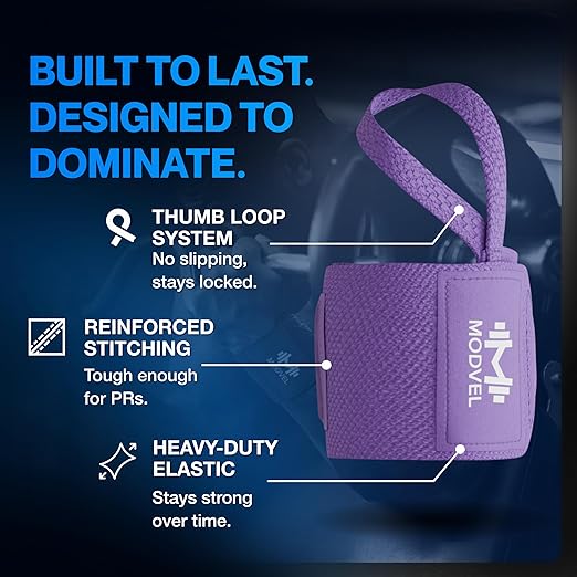 Modvel Adjustable Wrist Wraps for Gym & Lifting – Thick, Breathable Support Straps for Wrist Stability, Comfort & Grip – Ideal for Weight Training, CrossFit & Gym Workouts – Lavender (2-Pack)