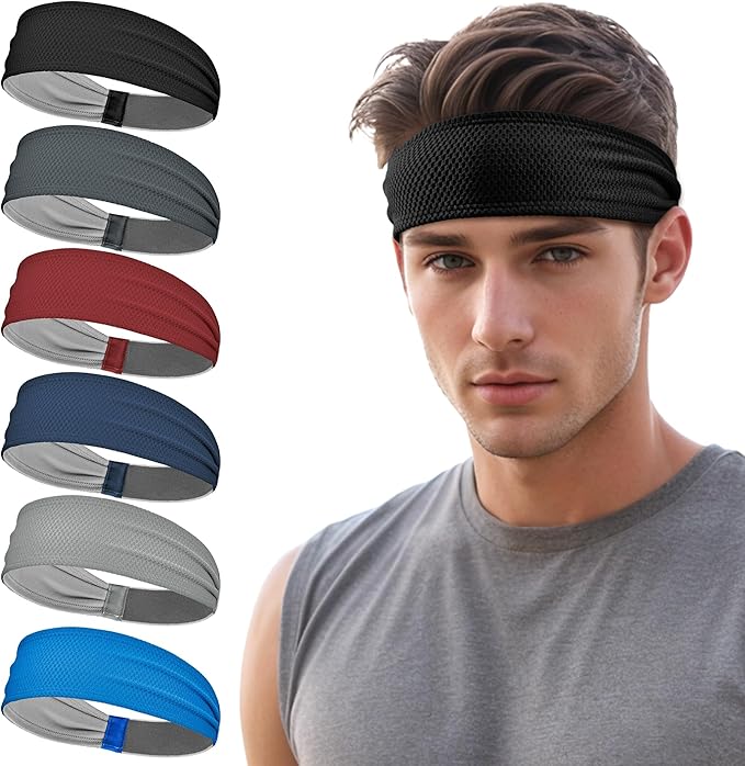 Sukeen Sports Headbands for Men, Moisture Wicking Sweat Bands Headbands Non-Slip, Breathable Elastic Sweatband, Running Headband for Yoga, Tennis, Fitness Workout