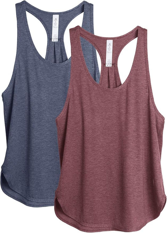 icyzone Women's Racerback Workout Athletic Running Tank Tops Loose Fit (Pack of 2)