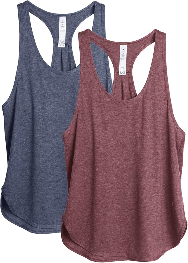 icyzone Women's Racerback Workout Athletic Running Tank Tops Loose Fit (Pack of 2)