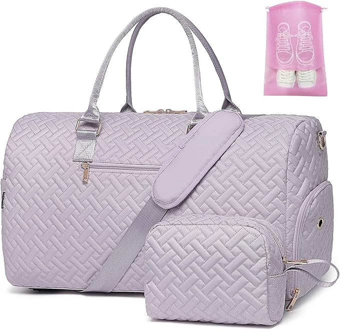 Duffle Bag for Travel, Weekender Bag with Shoe Compartment, Carry On Overnight Bag for Women with Toiletry Bag, Gym Bag with Wet Pocket, Hospital Bags for Labor and Delivery Beige