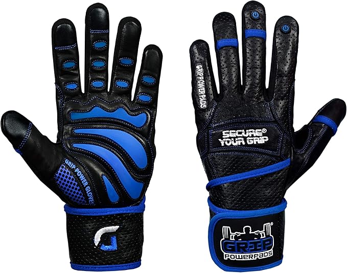 Elite Leather Gym Gloves with Built in 2" Wide Wrist Wraps Grip & Design for Weightlifting Power Lifting Bodybuilding & Strength Training Workout Exercises