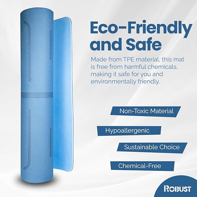 Robust Non-Slip Yoga Mat with Strap, 1/4" Thick TPE Eco-Friendly Workout Mat for Yoga with Position Lines and Texture Surface, Gym Mat for Women, Men, Pilates and Exercises Anti-Tear Sweat-Proof Exercise Mat