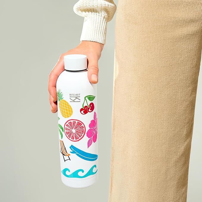 Insulated Stainless Steel Water Bottle 25oz/750ml Vacuum Flask & Bonus Sticker Pack, Leak-Proof Lid, Hot & Cold Retention, Minimalist White Design, Reusable Eco Bottle (Polar Frost)