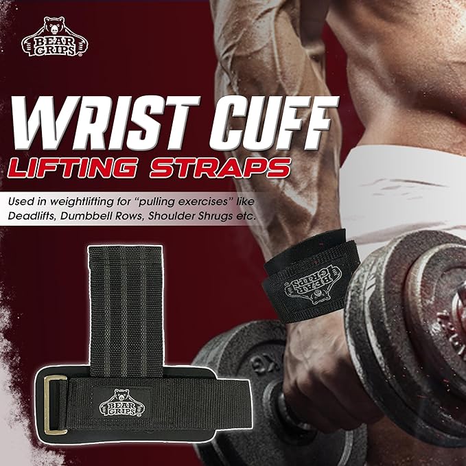 Bear Grips Lifting Straps - Gym & Weightlifting Straps for Men & Women, Deadlift Support, 2 Pairs