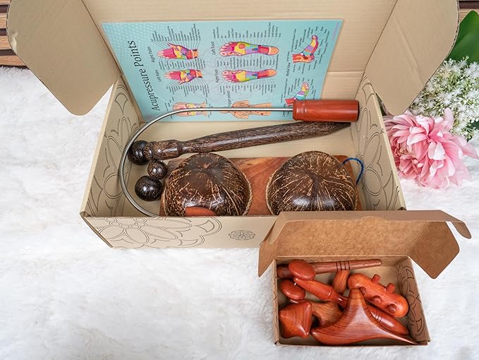 CCcollections Wood Therapy Massage Tools, Reflexology Wooden Stick Tool, Traditional Equipment for Relieving Muscle Pain Body Lymphatic Drainage Massager - (J 9SET+SOCKS)