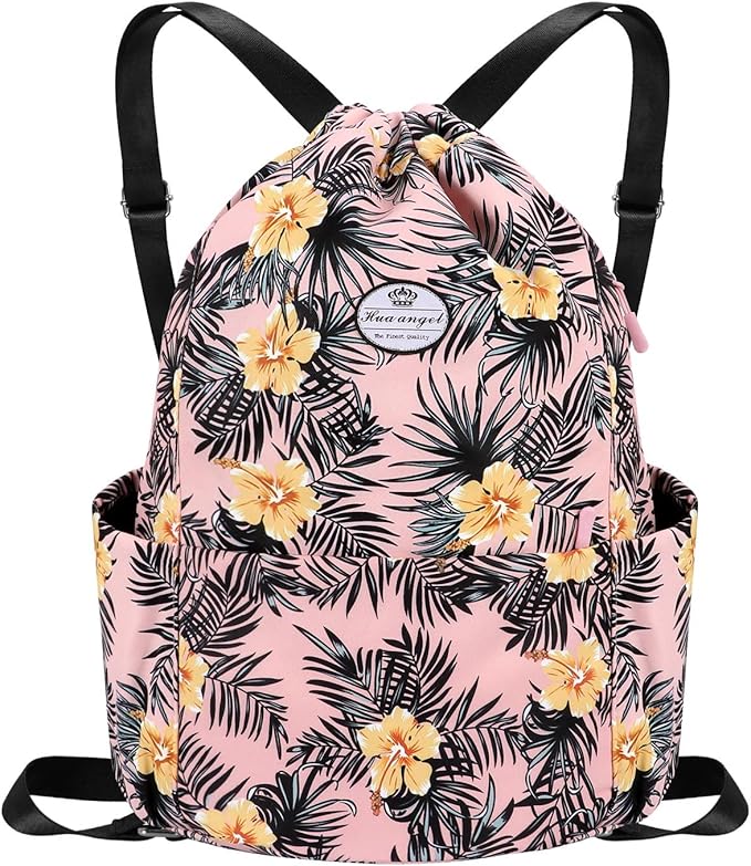 HUA ANGEL Drawstring Backpack Bag, Sport Gym Sackpack Lightweight Small Gym Bag for Men Women Pull String Sport Beach Bag