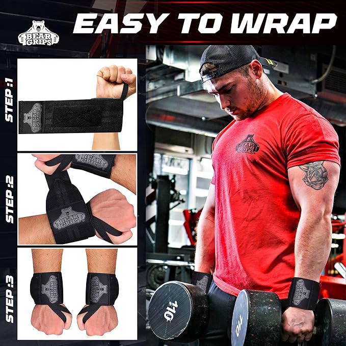 Bear Grips Wrist Wraps for Weightlifting | Weight Lifting Wrist Straps for Weightlifting | Extra Strength Gym Wrist Wraps | Two Wrist Wrap Per Pack | 12” & 18” | Lifting Wrist Wraps for Men & Women