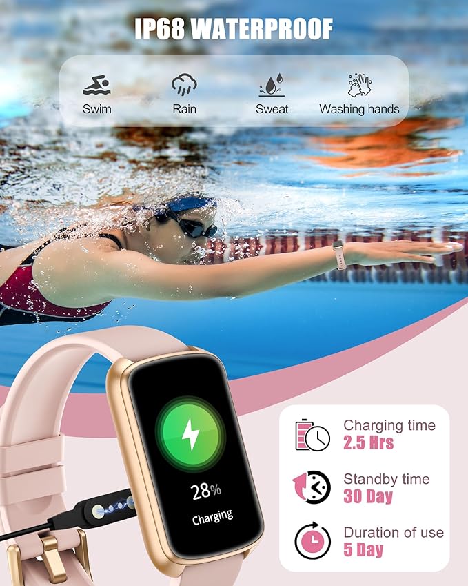 Fitness Tracker, Smart Watch for Women Men with 24/7 Heart Rate/Blood Pressure/Blood Oxygen Monitor,Sleep Tracker,Step & Calorie Counter, IP68 Waterproof Fitness Watches Compatible with Android&iPhone