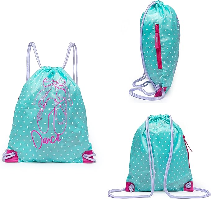 Drawstring Dance Bag, Girls Cinch Bag,Dance Ballet Class Bag (Ice Green- Red)
