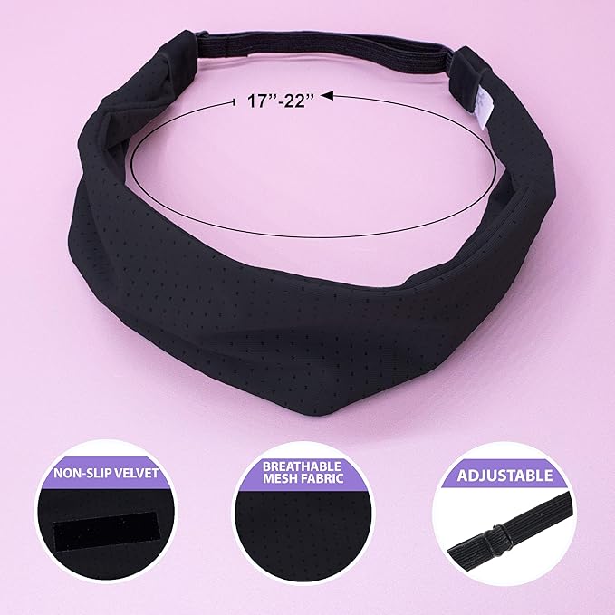 FROG SAC Sport Headbands for Girls, Adjustable No Slip Sweat Wicking Athletic Hair Bands for Women, Stretch Elastic Workout Headband with Velvet Grip for Yoga Running Exercise Gym (Black)