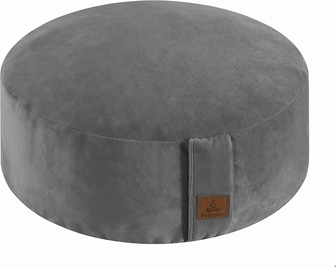 Round Velvet Meditation Pillow D=13"/16" H=5.5" Yoga Bolster Floor Pouf Zafu Buckwheat Meditation Cushion for Sitting on Floor,Removable Organic Cotton Cover Kneeling Pillow