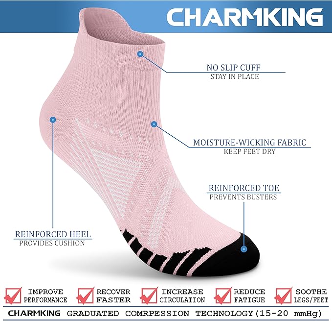 CHARMKING Compression Socks for Women & Men Circulation 15-20 mmHg is Best for Athletic Running Cycling Nurse Daily Wear
